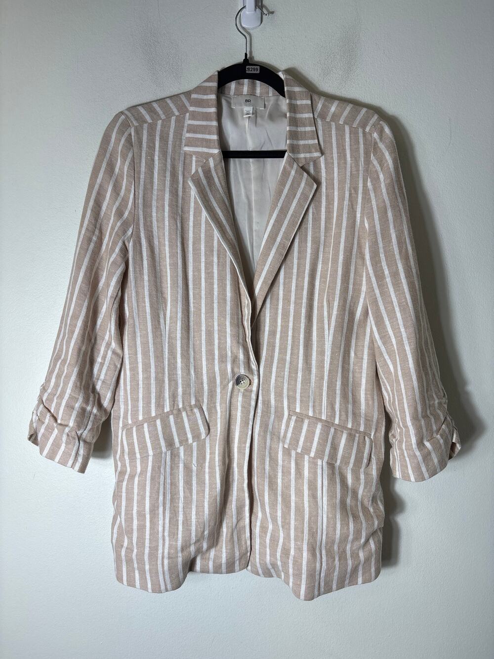 Boston Proper Tan and Cream Striped Jacket Sz XS